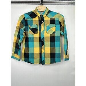 Anchor Blue Black & White Plaid Retro Rockabilly Mens Western Pearl Snap ShirtXL